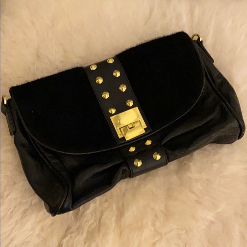 Vieta black faux fur clutch